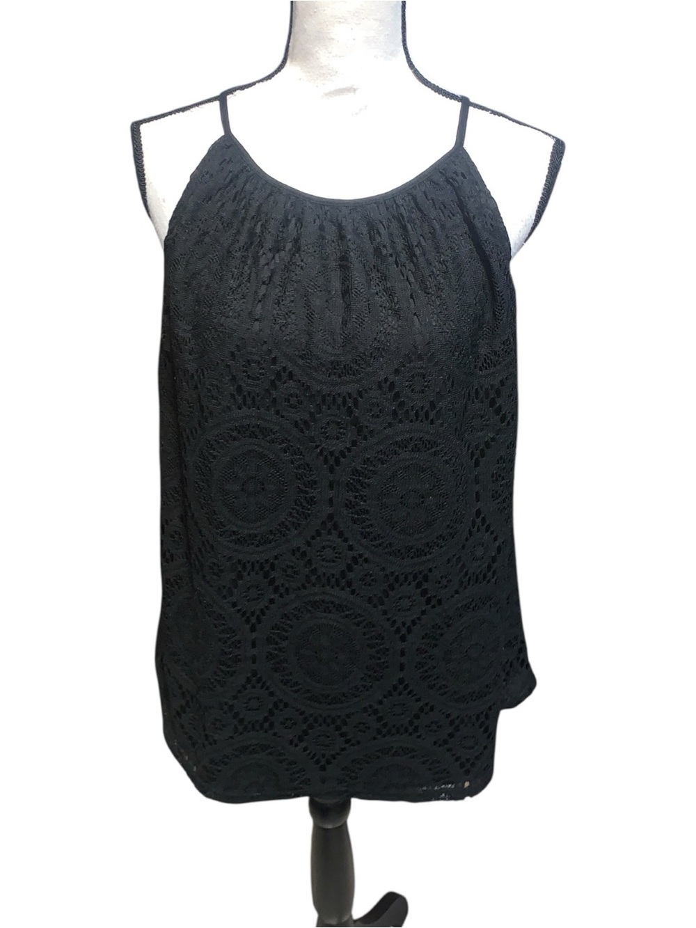 Tacera Women's Black Lace Lined Halter Tank Top Keyhole Back With Tie